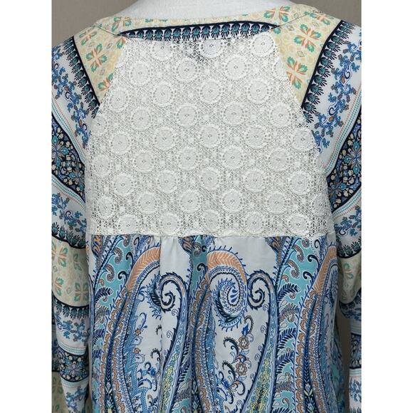 Valerie Stevens Women's colorful peasant bohemian Blouse M Lace Back Tie Front - Picture 7 of 13